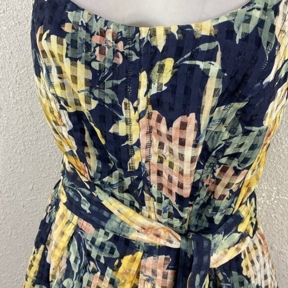 NWT Anne Klein navy floral belted check square fit and flare dress 8 UU10 - Picture 10 of 14